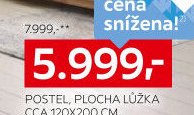 Postel, plocha lůžka cca 120x200 cm
