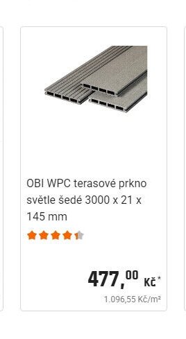 OBI WPC terasové prkno světle šedé 3000 x 21 x 145 mm