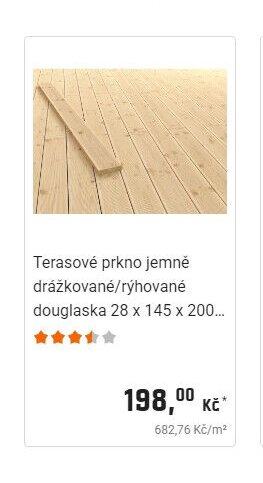 Terasové prkno jemně drážkované/rýhované douglaska 28 x 145 x 200 cm