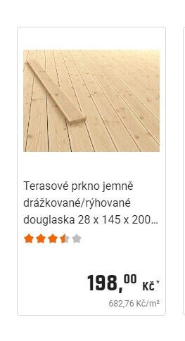 Terasové prkno jemně drážkované/rýhované douglaska 28 x 145 x 2000 mm