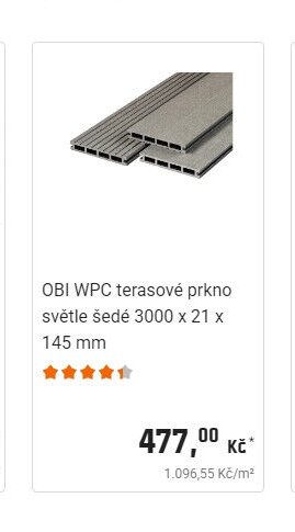 OBI WPC terasové prkno světle šedé 3000 x 21 x 145 mm