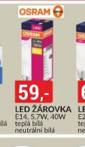 LED ŽÁROVKA E14, 5,7W, 40W teplá bílá neutrální bílá