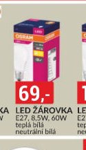 LED ŽÁROVKA E27, 8,5W, 60W teplá bílá neutrální bílá