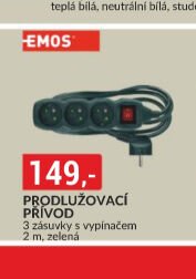 PRODLUŽOVACÍ PŘÍVOD 3 zásuvky s vypínačem 2 m, zelená