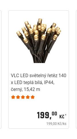 VLC LED světelný řetěz 140 x LED teplá bílá, IP44, černý, 15,42 m