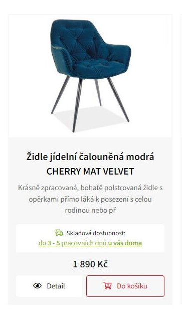 Židle jídelní čalouněná modrá CHERRY MAT VELVET
