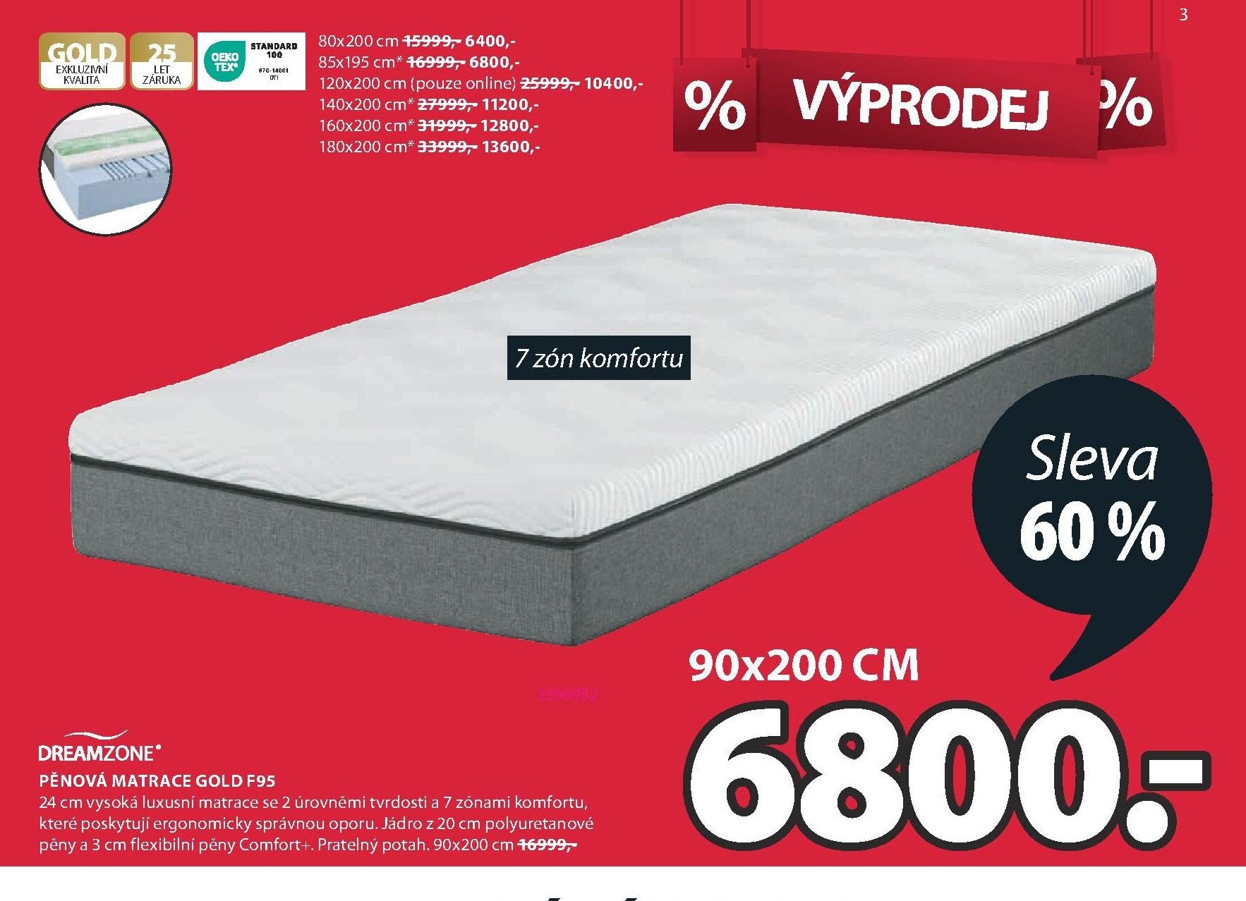 DREAMZONE PĚNOVÁ MATRACE GOLD F95