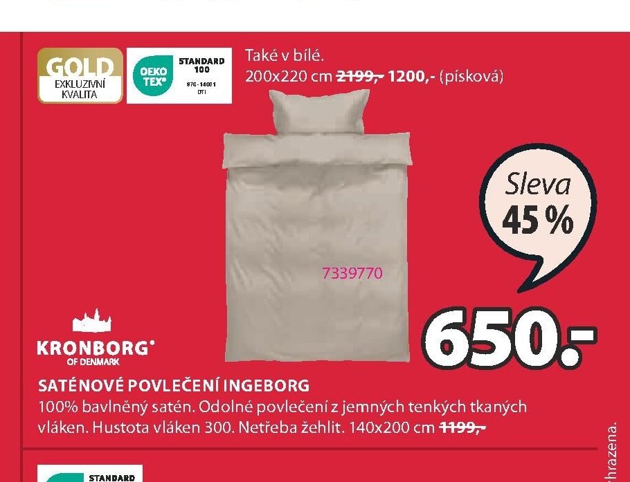 KRONBORG SATÉNOVÉ POVLEČENÍ INGEBORG