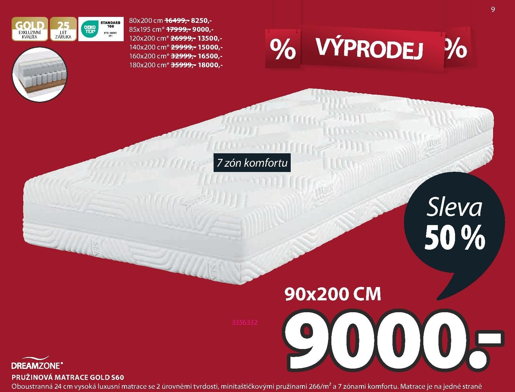 DREAMZONE PRUŽINOVÁ MATRACE GOLD S60