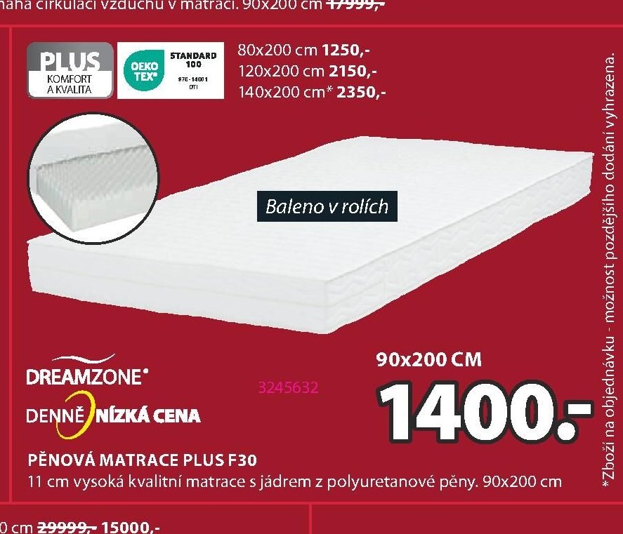 DREAMZONE PĚNOVÁ MATRACE PLUS F30