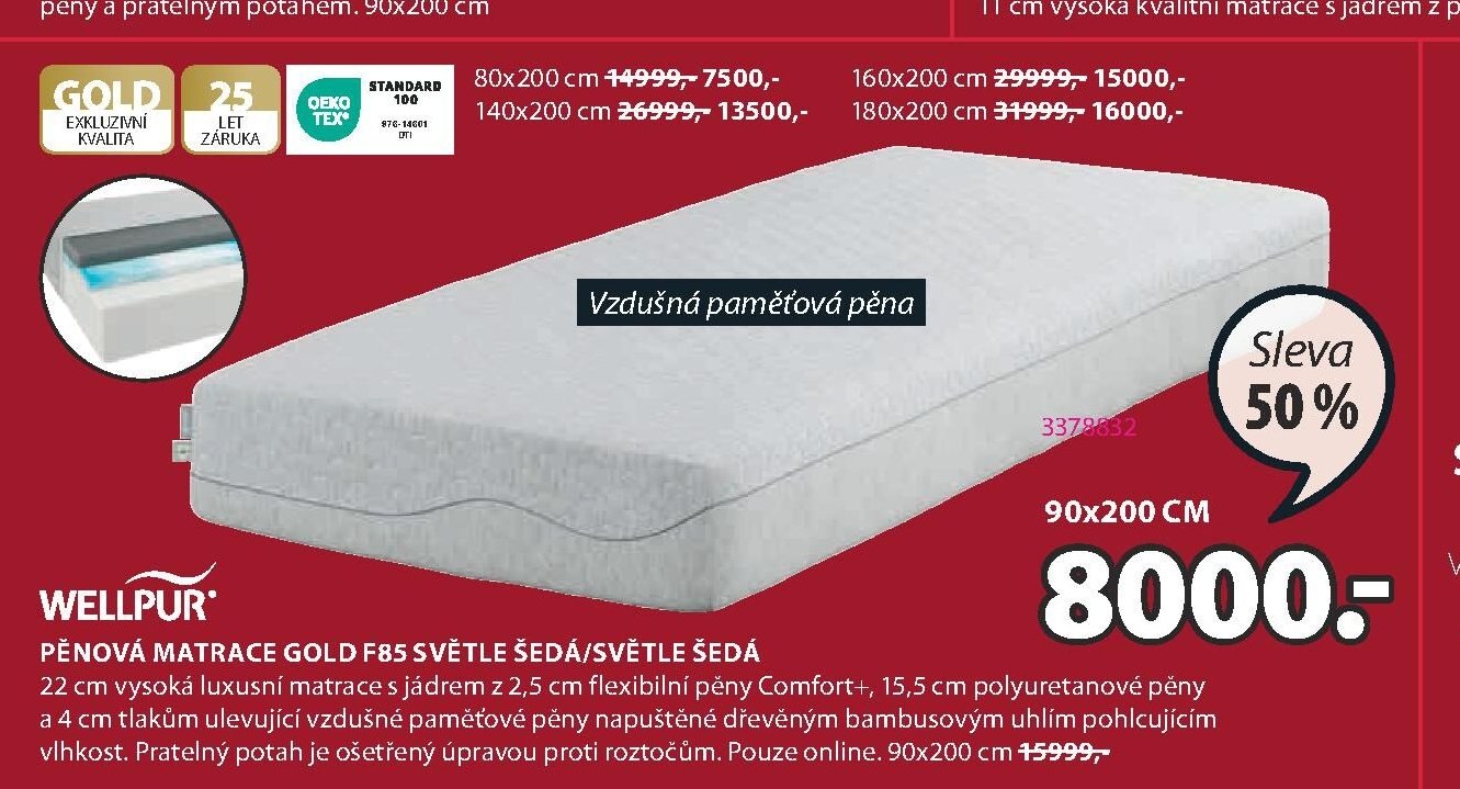 WELLPUR PĚNOVÁ MATRACE GOLD F85