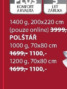 POLŠTÁŘ (1000 g, 70x80 cm; 1200 g, 70x80 cm)