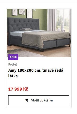 Postel Amy 180x200 cm, tmavě šedá látka