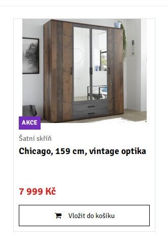Šatní skříň Chicago, 159 cm, vintage optika