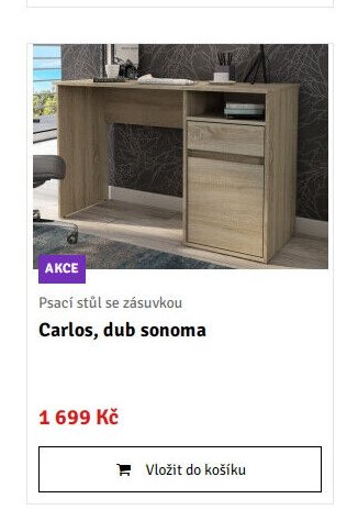 Psací stůl se zásuvkou Carlos, dub sonoma