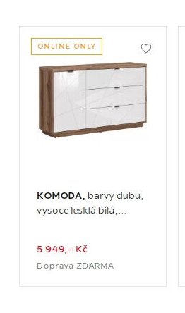 KOMODA, barvy dubu, vysoce lesklá bílá