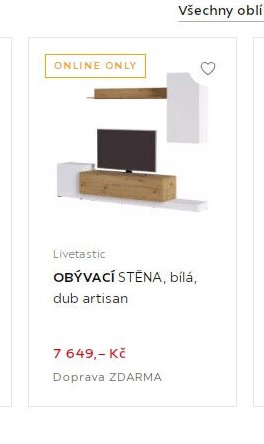 OBÝVACÍ STĚNA, bílá, dub artisan