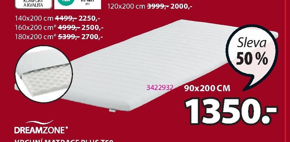Vrchní matrace PLUS T50