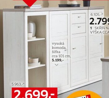 Vysoká komoda, šířka cca 101 cm