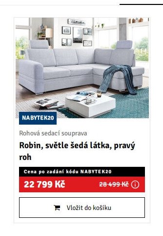 Rohová sedací souprava Robin, světle šedá látka, pravý roh
