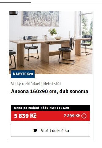 Velký rozkládací jídelní stůl Ancona 160x90 cm, dub sonoma