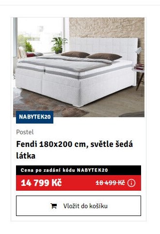 Postel Fendi 180x200 cm, světle šedá látka