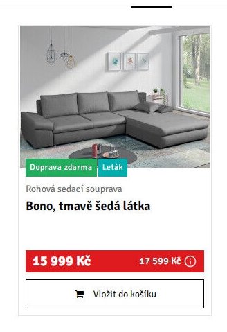 Rohová sedací souprava Bono, tmavě šedá látka