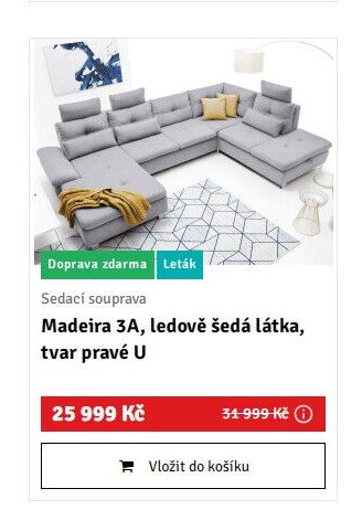 Sedací souprava Madeira 3A, ledově šedá látka, tvar pravé U