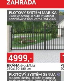 Brána dvoukřídlá 350x130-150 cm