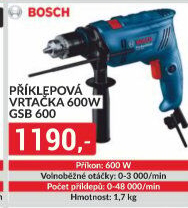 Příklepová vrtačka GSB 600 Bosch Professional