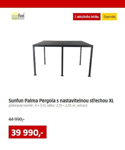 Sunfun Palma Pergola s nastavitelnou střechou XL