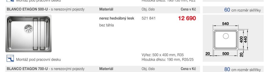 BLANCO ETAGON 500-U - s nerezovými pojezdy