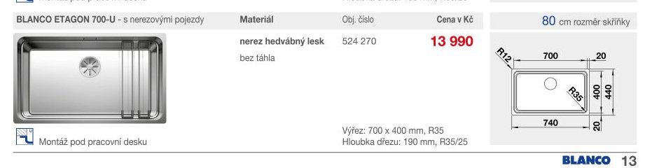 BLANCO ETAGON 700-U - s nerezovými pojezdy