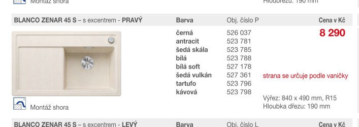 BLANCO ZENAR 45 S - s excentrem - PRAVÝ