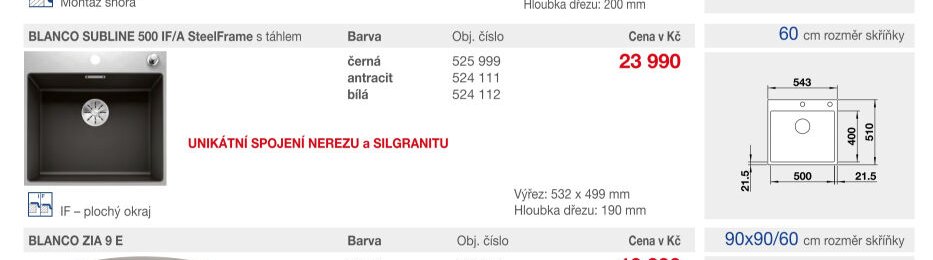 BLANCO SUBLINE 500 IF/A SteelFrame s táhlem