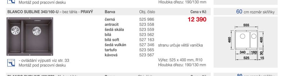 BLANCO SUBLINE 340/160-U - PRAVÝ