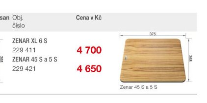 kompozitní krájecí deska - dýha jasan (Zenar 45 S a 5 S)
