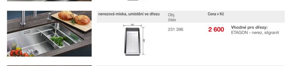 nerezová miska, umístění ve dřezu