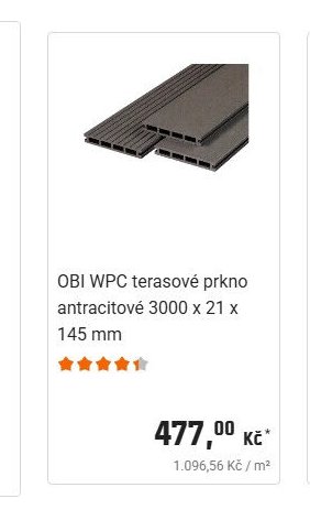 OBI WPC terasové prkno antracitové 3000 x 21 x 145 mm