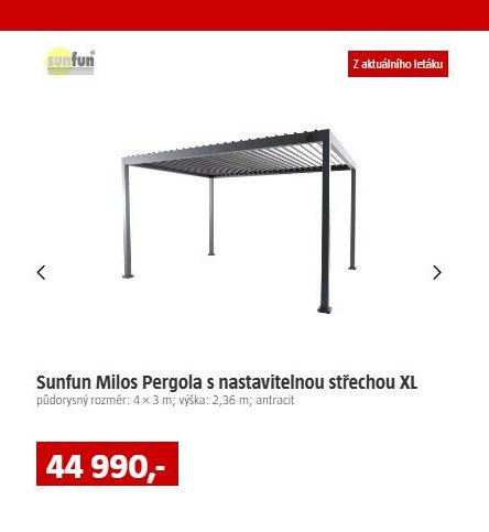 Sunfun Milos Pergola s nastavitelnou střechou XL