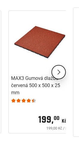 MAX3 Gumová dlažba červená 500 x 500 x 25 mm