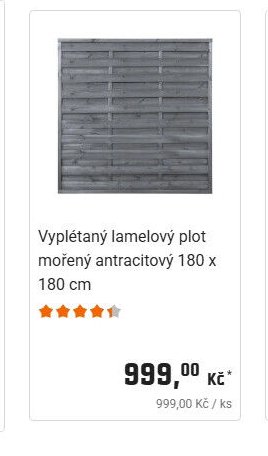 Vyplétaný lamelový plot mořený antracitový 180 x 180 cm