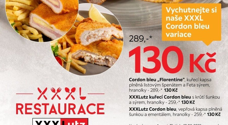 XXXLutz Cordon bleu, vepřová kapsa plněná šunkou a ementálem