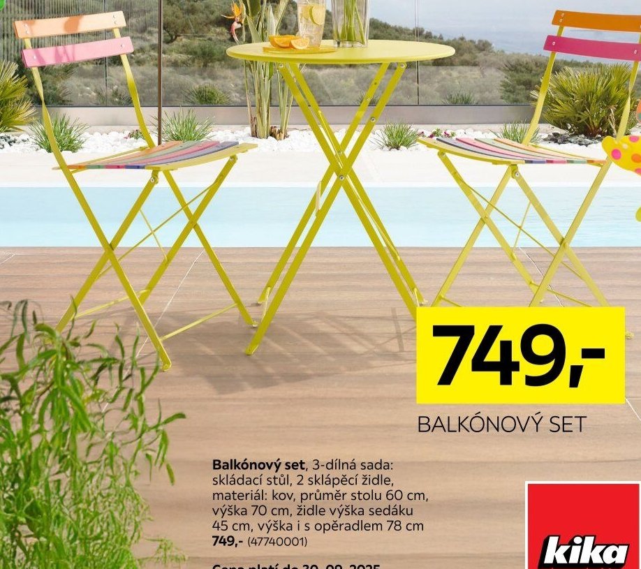 Balkónový set, 3-dílná sada: skládací stůl, 2 sklápěcí židle