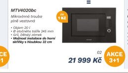 MTV4020bc Mikrovlnná trouba plně vestavná