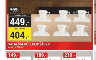 SADA ŠÁLKŮ S PODŠÁLKY 6 ks, 220 ml
