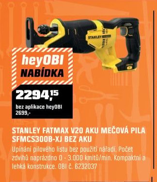 STANLEY FATMAX V20 AKU MEČOVÁ PILA SFMCS300B-XJ BEZ AKU