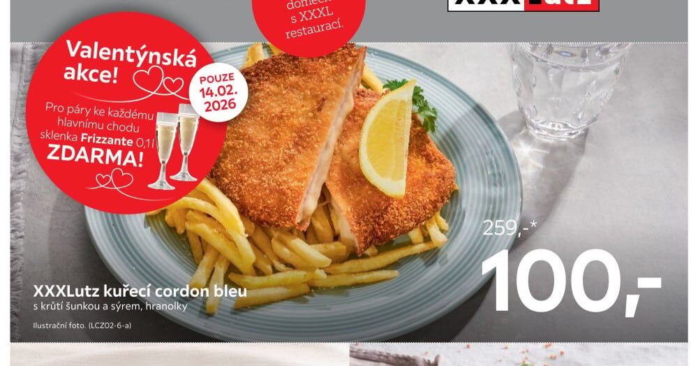XXXLutz kuřecí cordon bleu s krůtí šunkou a sýrem, hranolky