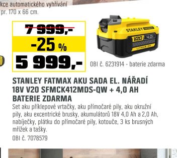 Stanley Fatmax aku sada el. nářadí 18V V20 SFMCK412MDS-QW + 4,0 Ah baterie zdarma