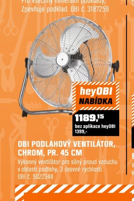 OBI PODLAHOVÝ VENTILÁTOR, CHROM, PR. 45 CM